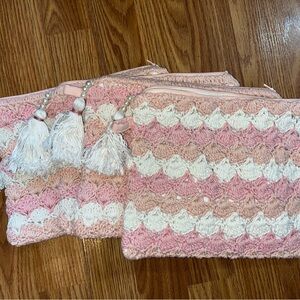 Pink and White Crochet Pouch Set